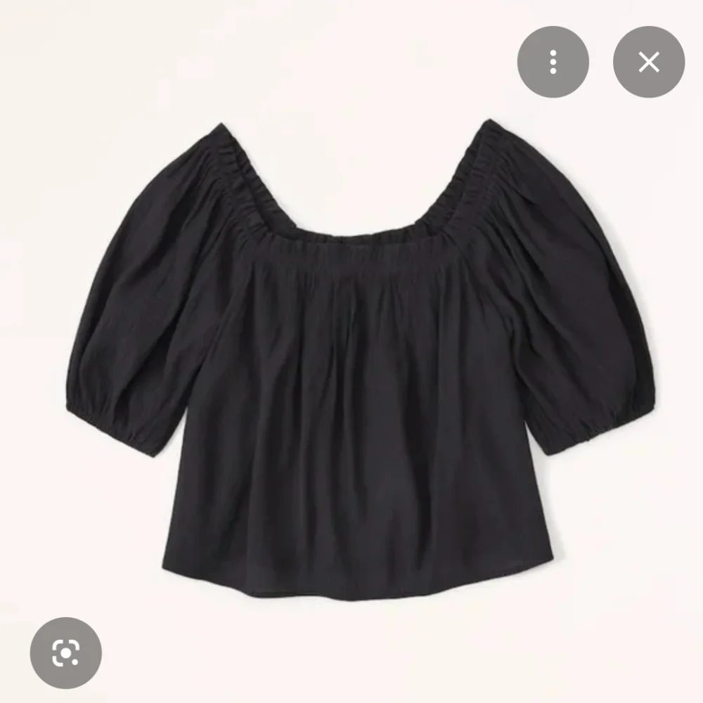 Abercrombie & Fitch Crinkle Texture Square Neck Puff Sleeve Blouse Black Large